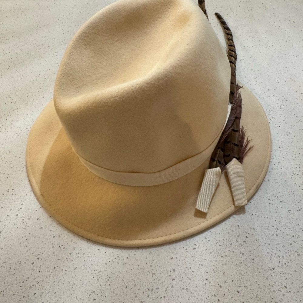 Vintage Lancaster Cream Wool Felt Feather Fedora